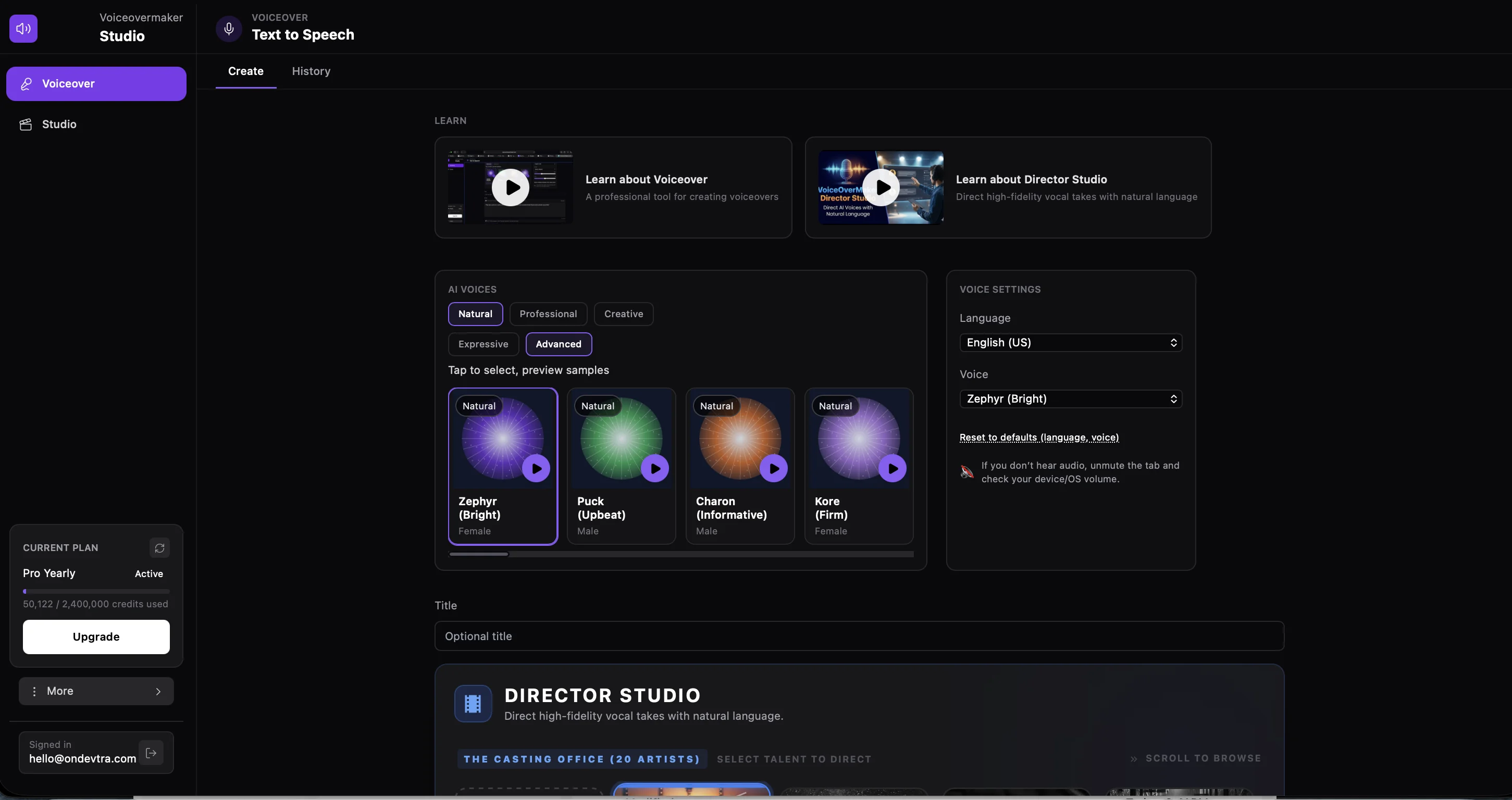 Professional timeline editor with multi-track video and voiceover editing
