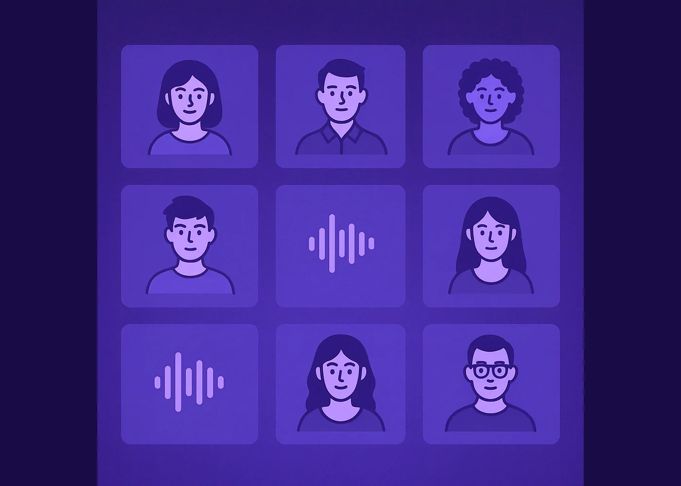 VoiceOver Maker feature grid showing voice library and controls