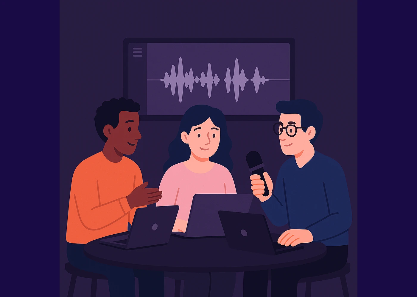 Team collaborating on voiceover projects using VoiceOver Maker